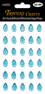 8x13mm Adhesive Rhinestone Sugar Drops - Turquoise