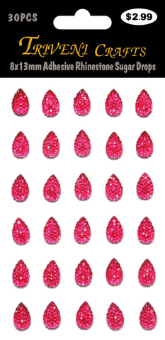 8x13mm Adhesive Rhinestone Sugar Drops - Hot Pink