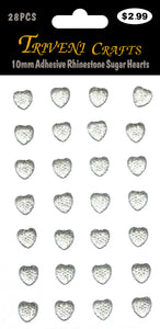10mm Adhesive Rhinestone Sugar Hearts - Clear