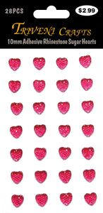 10mm Adhesive Rhinestone Sugar Hearts - Fuchsia