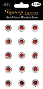 14mm Adhesive Rhinestone Saucer - Red