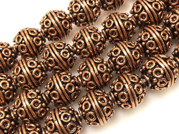 Solid Copper Bali Style Spacer Beads, Handmade Copper Beads 10 Pcs