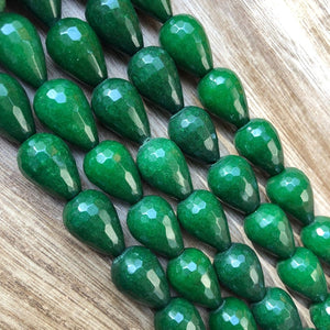 Natural Emerald Jade Beads, Emerald Jade 13x18 mm Faceted Drops Shape Beads