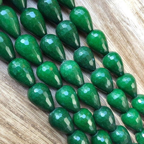 Natural Emerald Jade Beads, Emerald Jade 13x18 mm Faceted Drops Shape Beads