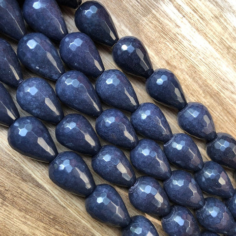 Natural Sapphire Jade Smooth Beads, Sapphire Jade 13x18 mm Drops Shape Beads