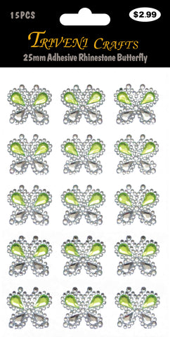 25mm Adhesive Rhinestone Butterfly - Green