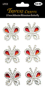 37mm Adhesive Rhinestone Butterfly - Red