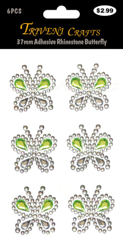 37mm Adhesive Rhinestone Butterfly - Green