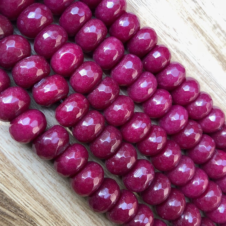 Natural Ruby Jade Beads, Ruby Jade 8x12 mm Faceted Roundelle Shape Beads