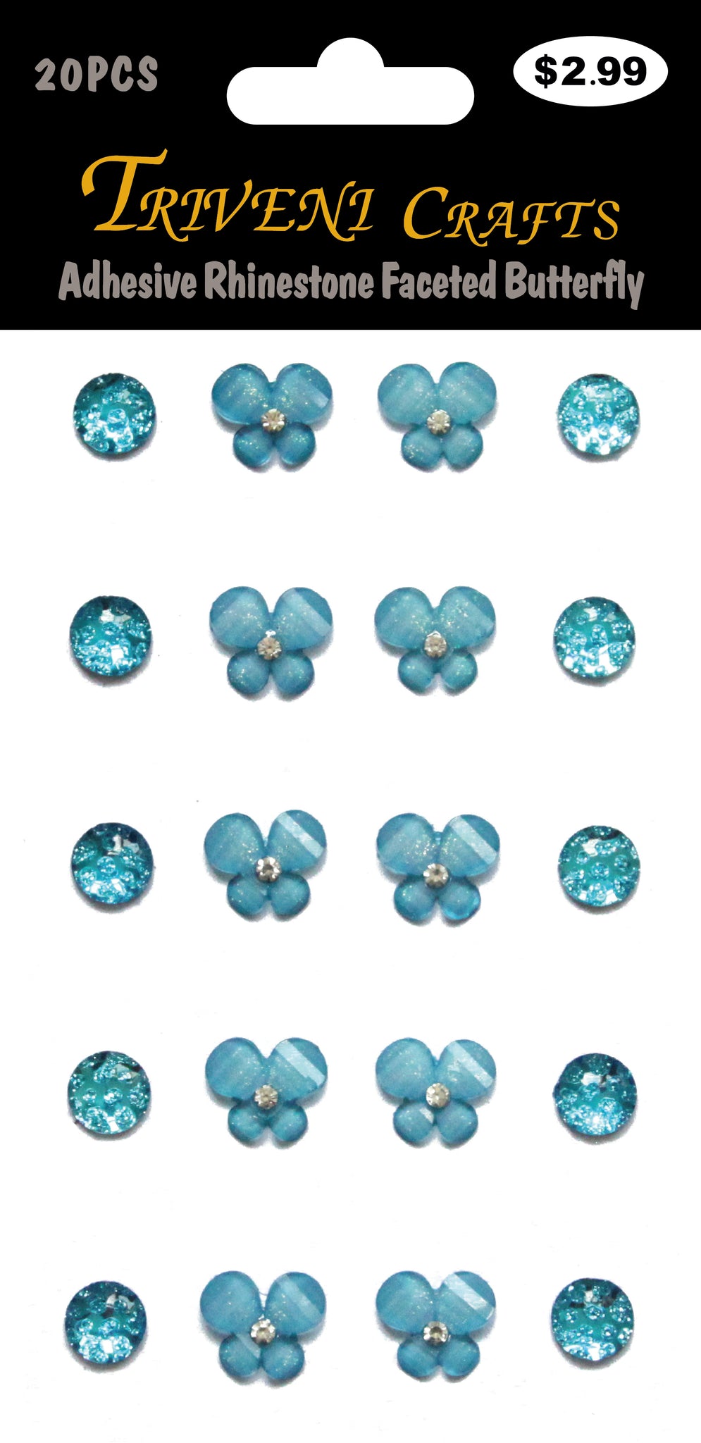 Adhesive Rhinestone Faceted Butterfly - Turquoise