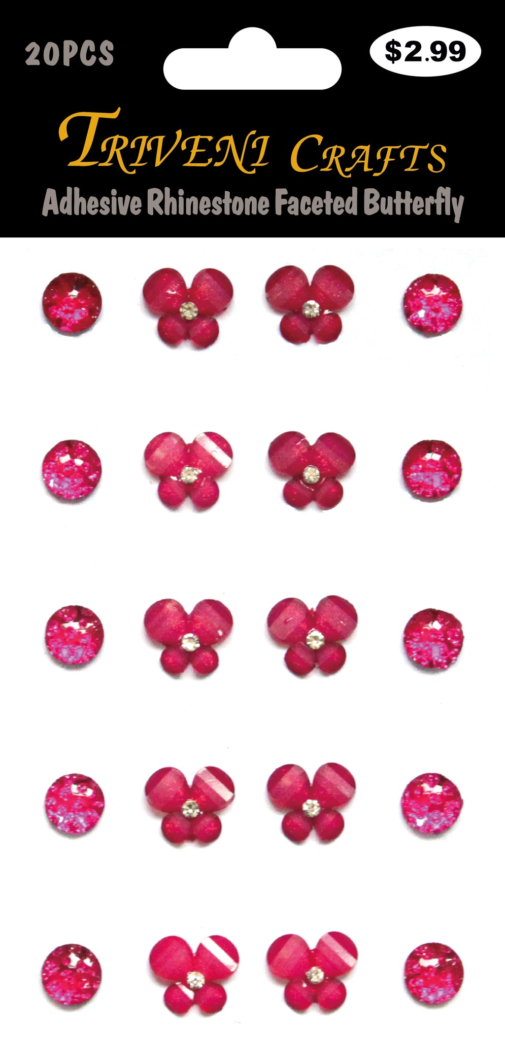 Adhesive Rhinestone Faceted Butterfly - Fuchsia