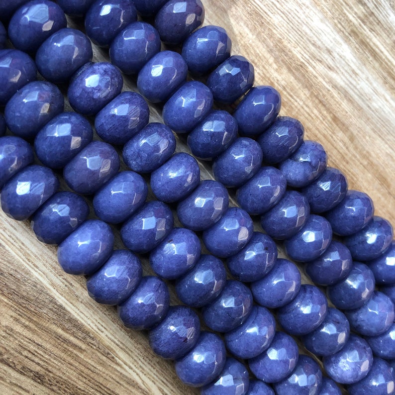 Natural Sapphire Jade Beads, Sapphire Jade 8x12 mm Faceted Roundelle Shape Beads