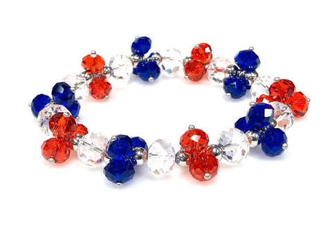 Multi Color Crystal Bracelet, USA Flag Patriotic Stretch Bracelet, Beaded Bracelet 5 Pcs