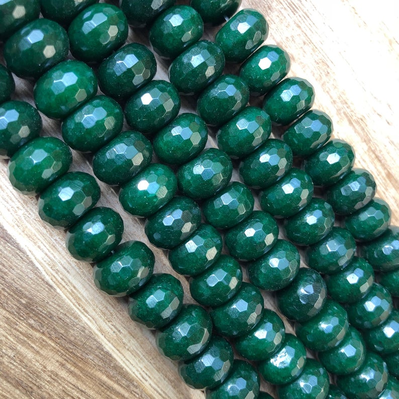 Natural Emerald Jade Smooth Beads, Emerald Jade Roundelle Shape 8x12 mm Faceted Beads