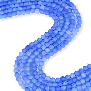 Natural Matte Ocean Blue Sand Finish Agate Beads, 6 mm Smooth Beads, Round Shape Beads