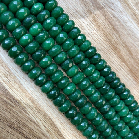 Natural Emerald Jade Beads, Emerald Jade 5x8 mm Roundelle Shape Faceted Beads