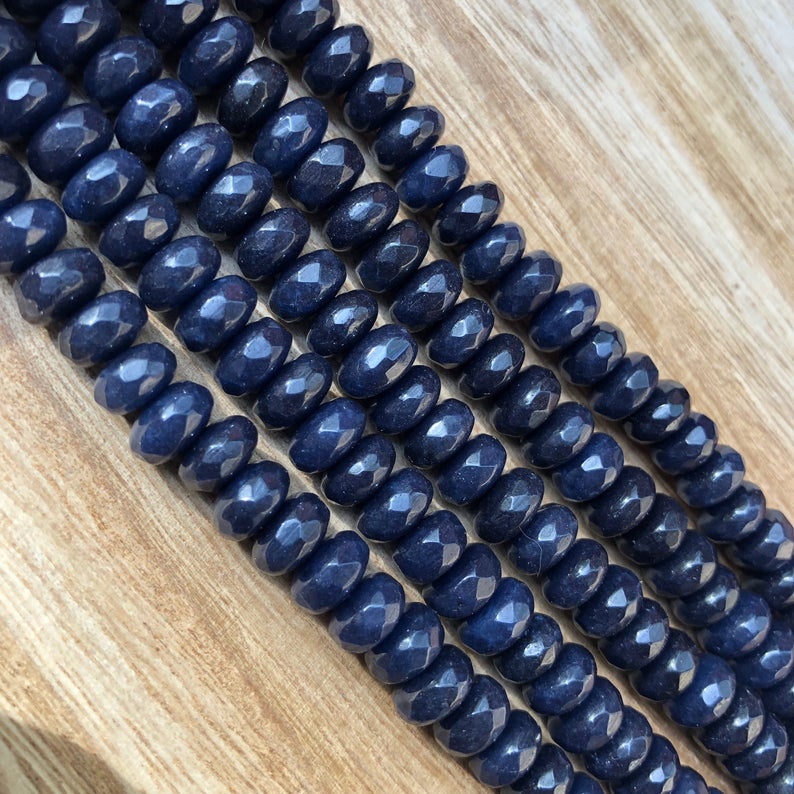 Natural Sapphire Jade Smooth Beads, Sapphire 5x8 mm Roundelle Shape Faceted Beads