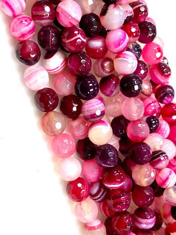 Natural Fuchsia Agate Beads / Faceted Round Shape Beads / Healing Energy Stone Beads / 8mm 2 Strands Beads