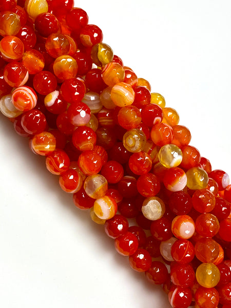 Natural Stripe Orange Agate Beads / Faceted Round Shape Beads / Healing Energy Stone Beads / 8mm 2 Strands Beads