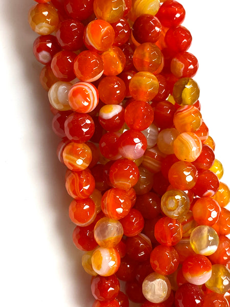 Natural Stripe Orange Agate Beads / Faceted Round Shape Beads / Healing Energy Stone Beads / 8mm 2 Strands Beads