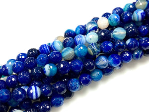 Natural Stripe Blue Agate Beads / Faceted Round Shape Beads / Healing Energy Stone Beads / 8mm 2 Strands Beads