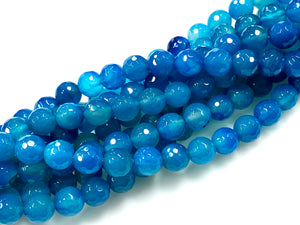 Natural Stripe Blue Agate Beads / Faceted Round Shape Beads / Healing Energy Stone Beads / 8mm 2 Strands Beads