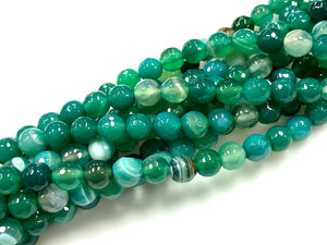 Natural Green Stripe Agate Beads / Faceted Round Shape Beads / Healing Energy Stone Beads / 8mm 2 Strand Gemstone Beads