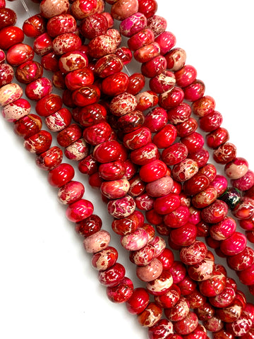 Natural Red Imperial Jasper Beads / Faceted Rondelle Shape Beads / Healing Energy Stone Beads / 8mm 2 Strand Gemstone Beads