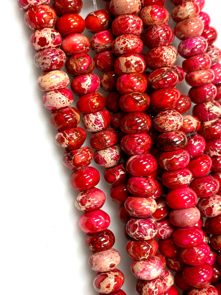 Natural Red Imperial Jasper Beads / Faceted Rondelle Shape Beads / Healing Energy Stone Beads / 8mm 2 Strand Gemstone Beads