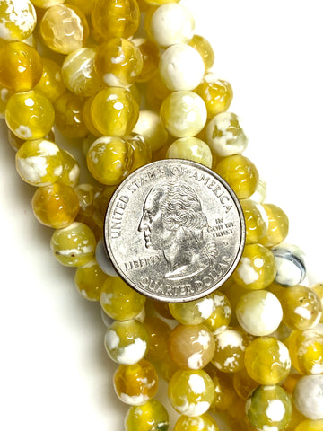 Natural Yellow Fire Agate Beads / Faceted Round Shape Beads / Healing Energy Stone Beads / 8mm 2 Strand Gemstone Beads