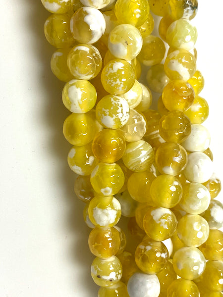 Natural Yellow Fire Agate Beads / Faceted Round Shape Beads / Healing Energy Stone Beads / 8mm 2 Strand Gemstone Beads