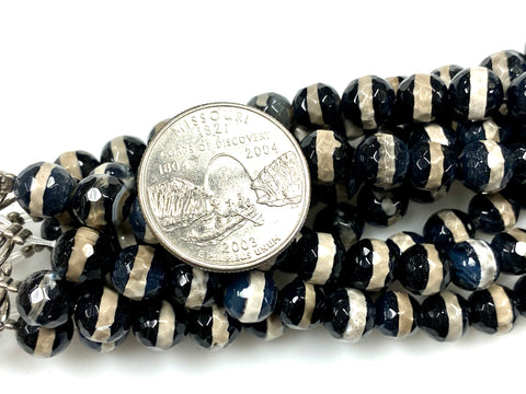 Natural Stripe Agate Beads / Faceted Round Shape Beads / Healing Energy Stone Beads / 8mm 2 Strand Gemstone Beads