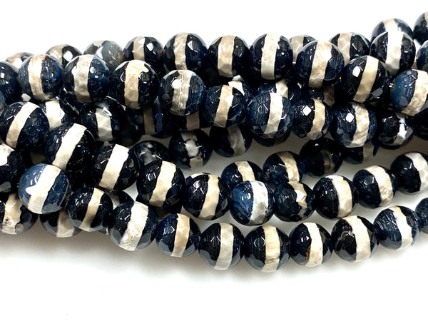 Natural Stripe Agate Beads / Faceted Round Shape Beads / Healing Energy Stone Beads / 8mm 2 Strand Gemstone Beads