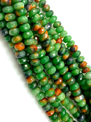 Natural Green Imperial Jasper Beads / Faceted Rondelle Shape Beads / Healing Energy Stone Beads / 8mm 2 Strand Gemstone Beads