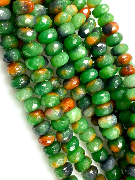 Natural Green Imperial Jasper Beads / Faceted Rondelle Shape Beads / Healing Energy Stone Beads / 8mm 2 Strand Gemstone Beads