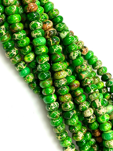 Natural Green Imperial Jasper Beads / Faceted Rondelle Shape Beads / Healing Energy Stone Beads / 8mm 2 Strand Gemstone Beads