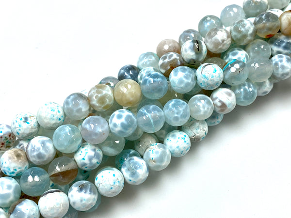 Natural Aqua Agate Beads / Faceted Round Shape Beads / Healing Energy Stone Beads / 8mm 2 Strand Gemstone Beads