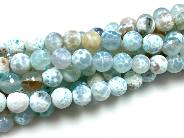 Natural Aqua Agate Beads / Faceted Round Shape Beads / Healing Energy Stone Beads / 8mm 2 Strand Gemstone Beads