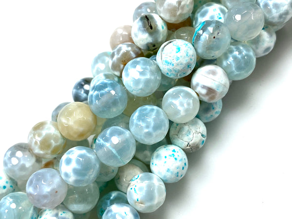 Natural Aqua Agate Beads / Faceted Round Shape Beads / Healing Energy Stone Beads / 8mm 2 Strand Gemstone Beads