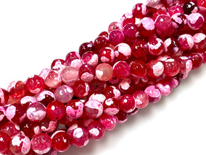 Natural Stripe Red Agate Beads / Faceted Round Shape Beads / Healing Energy Stone Beads / 8mm 2 Strand Gemstone Beads