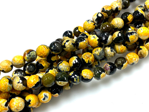 Natural Yellow Agate Beads / Faceted Round Shape Beads / Healing Energy Stone Beads / 8mm 2 Strand Gemstone Beads