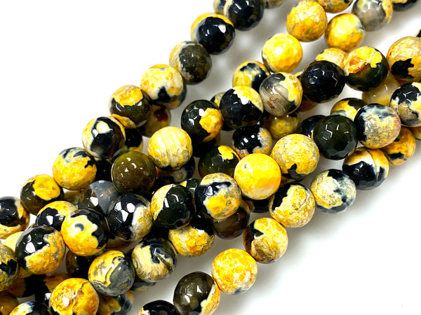 Natural Yellow Agate Beads / Faceted Round Shape Beads / Healing Energy Stone Beads / 8mm 2 Strand Gemstone Beads