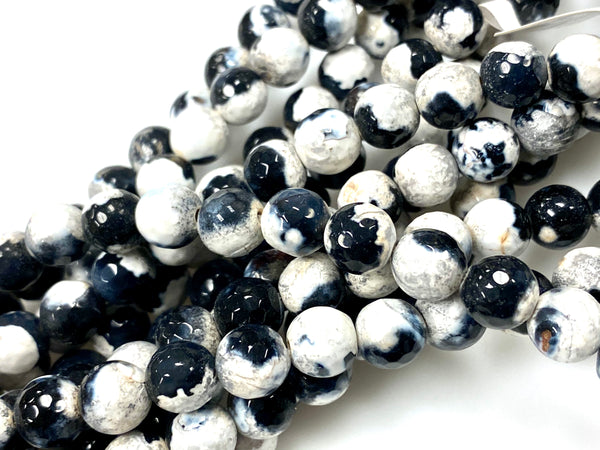 Natural Black and White Agate Beads / Faceted Round Shape Beads / Healing Energy Stone Beads / 8mm 2 Strand Gemstone Beads