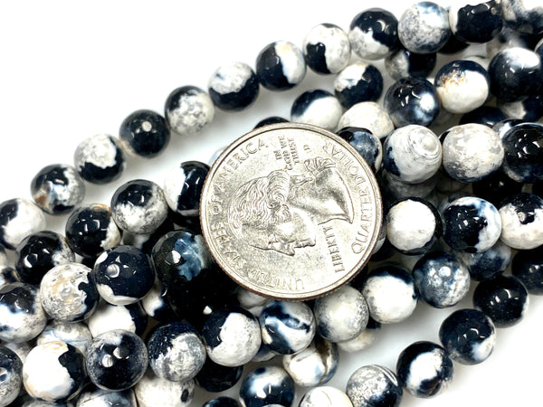 Natural Black and White Agate Beads / Faceted Round Shape Beads / Healing Energy Stone Beads / 8mm 2 Strand Gemstone Beads