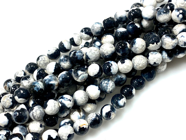 Natural Black and White Agate Beads / Faceted Round Shape Beads / Healing Energy Stone Beads / 8mm 2 Strand Gemstone Beads