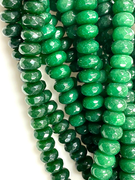Natural Emerald Jade Beads / Faceted Rondelle Shape Beads / Healing Energy Stone Beads / 8mm 2 Strand Gemstone Beads