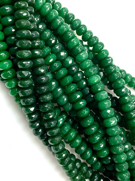 Natural Emerald Jade Beads / Faceted Rondelle Shape Beads / Healing Energy Stone Beads / 8mm 2 Strand Gemstone Beads