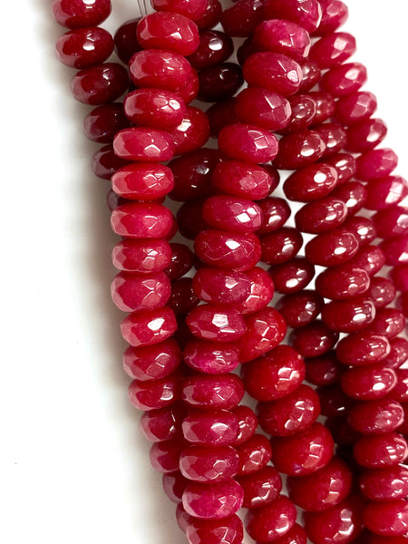 Natural Ruby Jade Beads / Faceted Rondelle Shape Beads / Healing Energy Stone Beads / 8mm 2 Strands Beads
