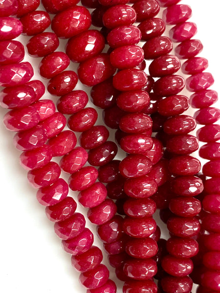 Natural Ruby Jade Beads / Faceted Rondelle Shape Beads / Healing Energy Stone Beads / 8mm 2 Strands Beads