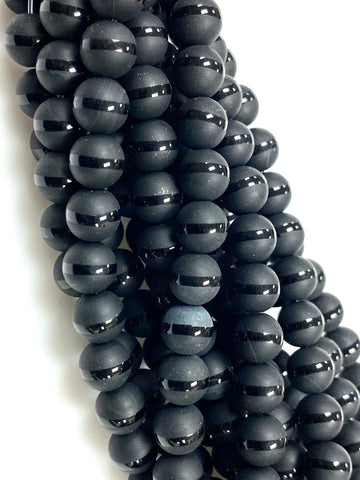 Natural Black Stripe Onyx Beads / Faceted Rondelle Shape Beads / Healing Energy Stone Beads / 8mm 2 Strands Beads